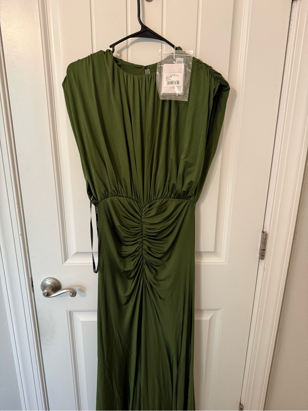 Self-Portrait Olive Green One-Shoulder Ruched Maxi Dress